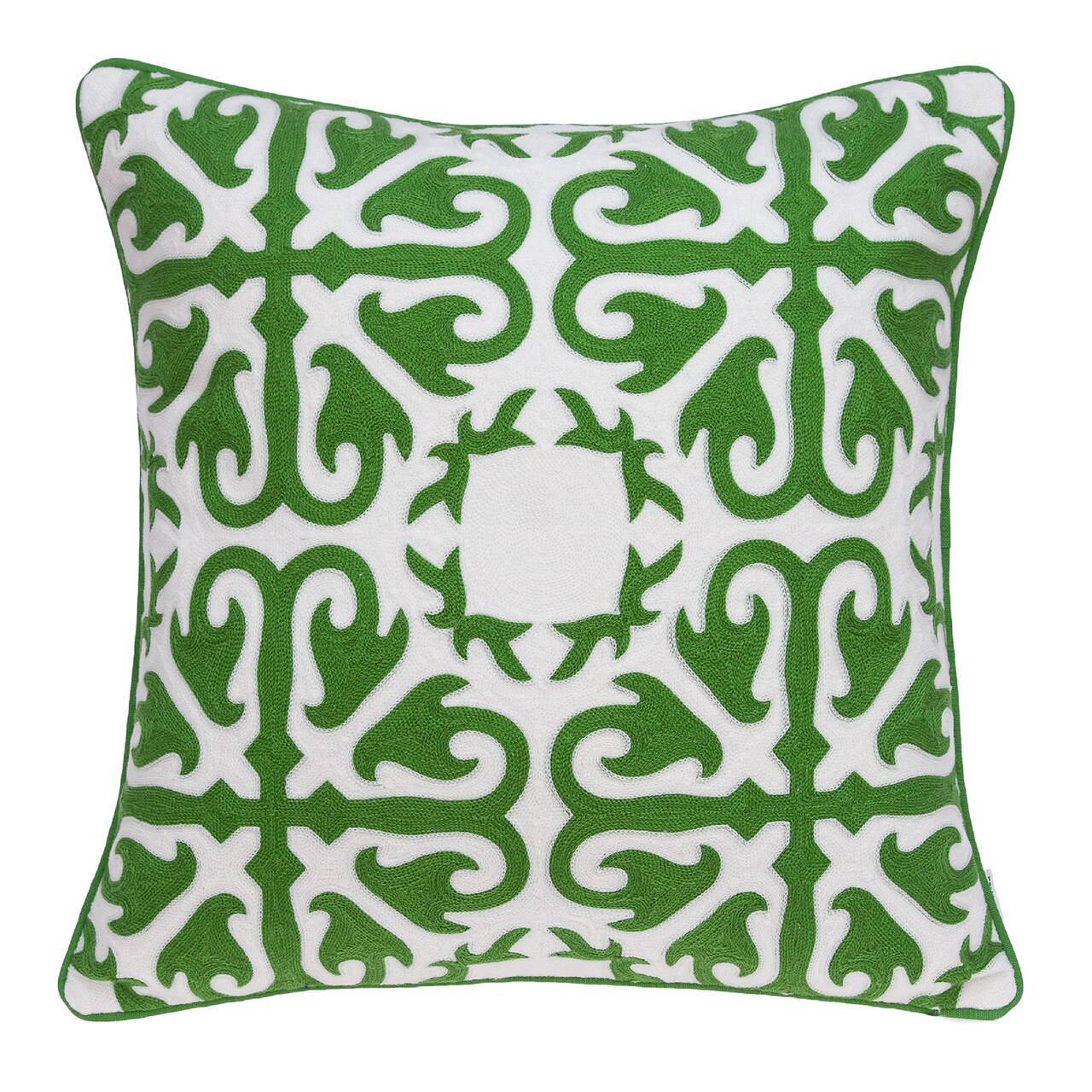 Nassau Collection 20" Green and White Morroccon Stencil Throw Pillow
